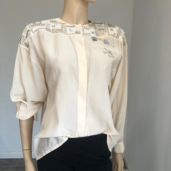 Vintage Joseph Ho cream silk beaded blouse - Picture 2 of 13